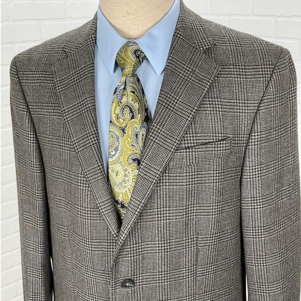 Geoffrey Beene Blazer Mens 42L Gray Prince Edward Plaid Classic Wool Jacket